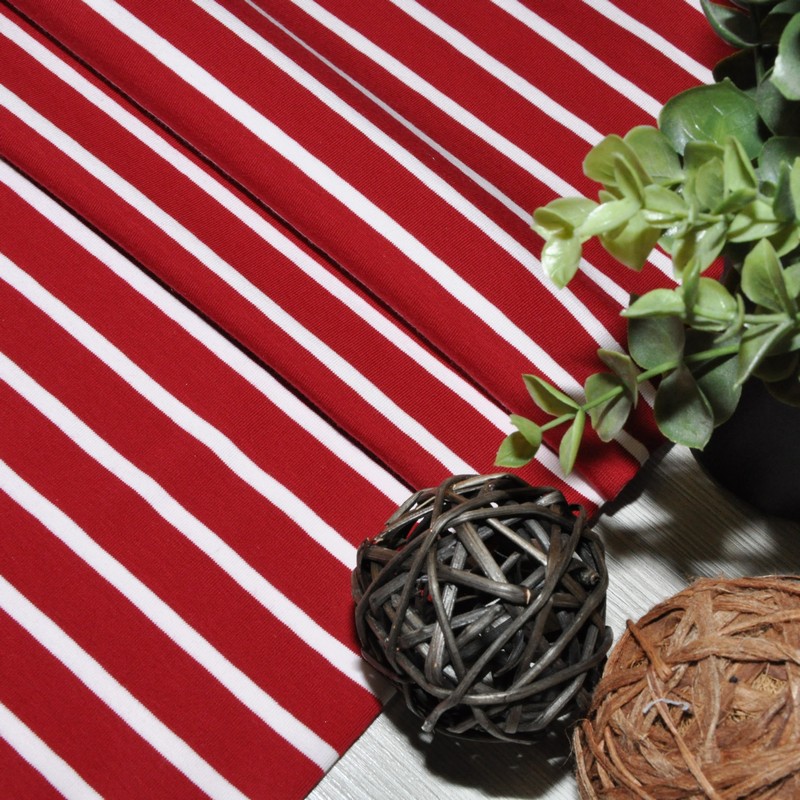 Кулирная гладь "Тельняшка" "2см-0,5см вишня +белый"