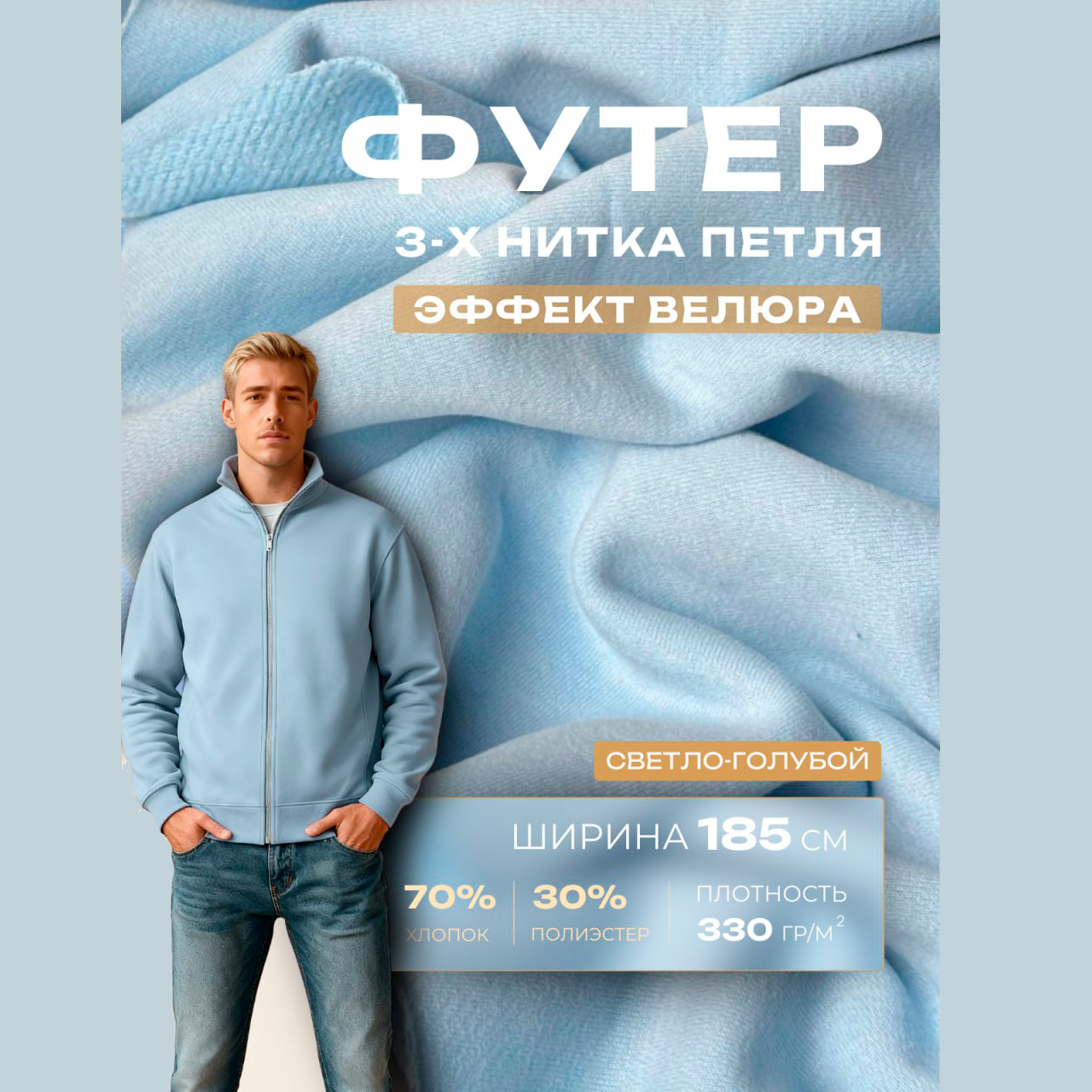 Футер 3-х нитка с эффектом велюра (светло-голубой)