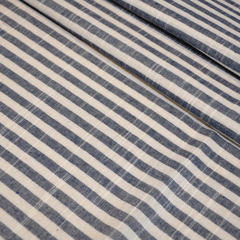 Рубашечны хлопок с фактурой льна (полоска 0,5см синий+белый)