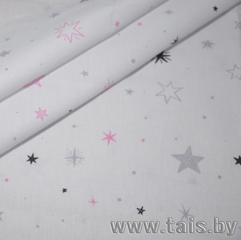 Ткань х/б плательная (звезды розовые)