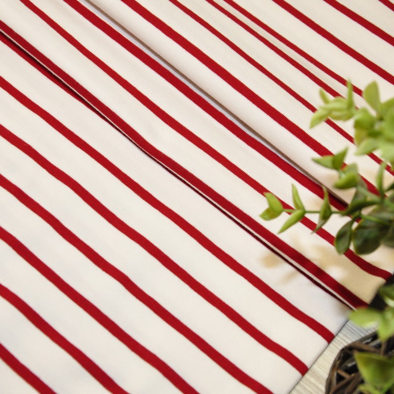 Кулирная гладь "Тельняшка" "2см-0,5см белый +вишня"