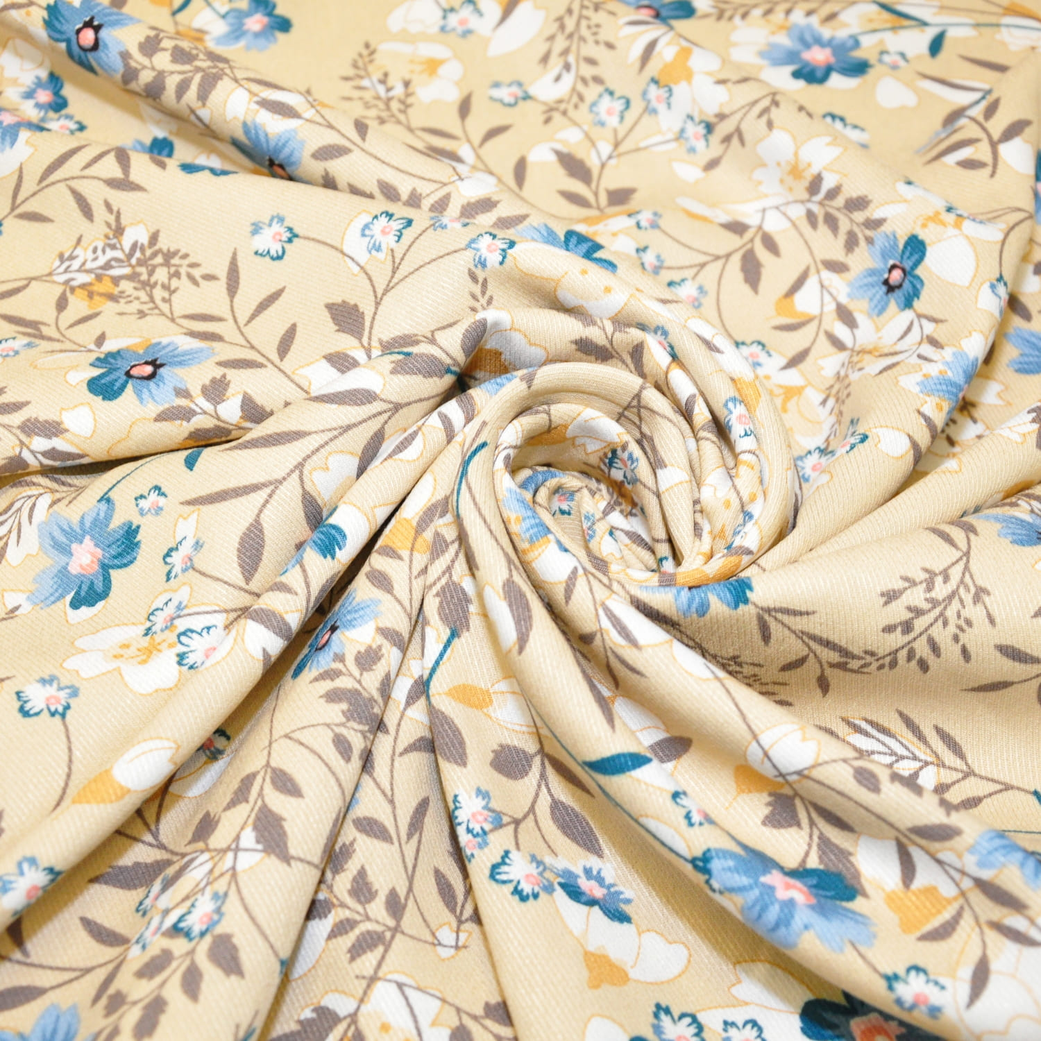 Штапель плотный "Васильковые цветы на бежевом фоне"