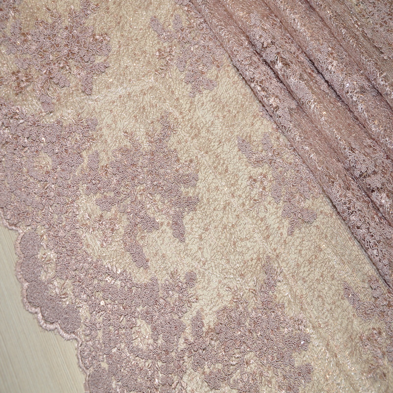 Вышивка на сетке с пайетками "Скарлет" (пыльно-фиолетовый)