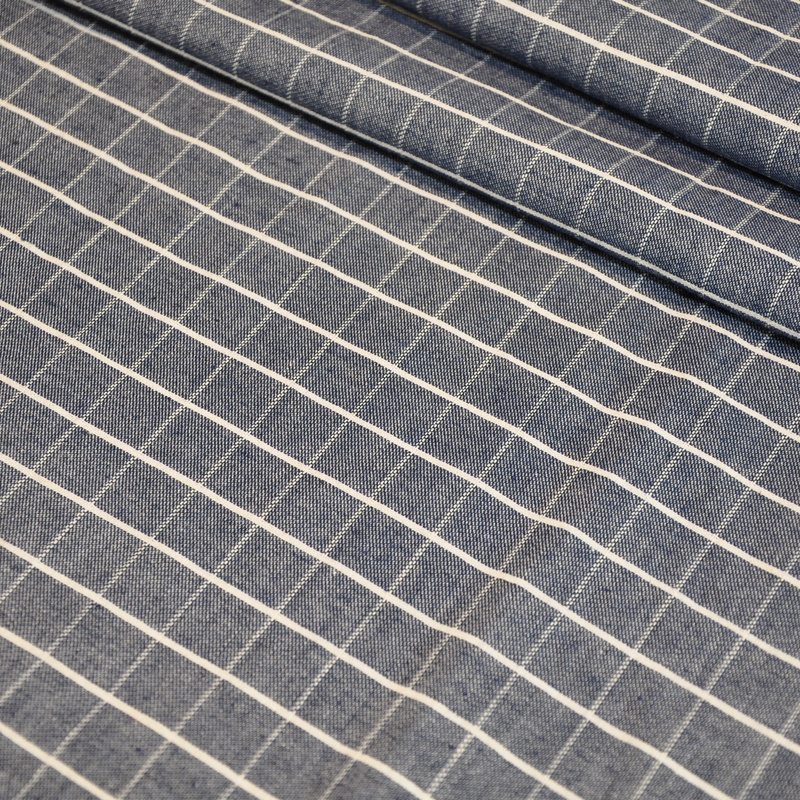 Рубашечны хлопок с фактурой льна (клетка синий)