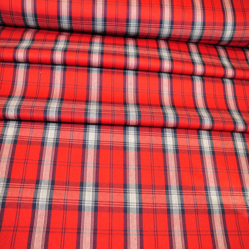Костюмная ткань Полушерсть клетка (красный с белым)