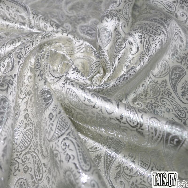 Парча жаккард мелкие огурцы (молочный)