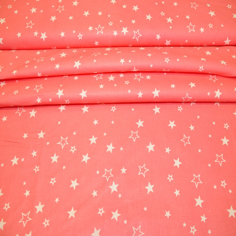 Бязь для постельного белья (Звезды на коралловом фоне)
