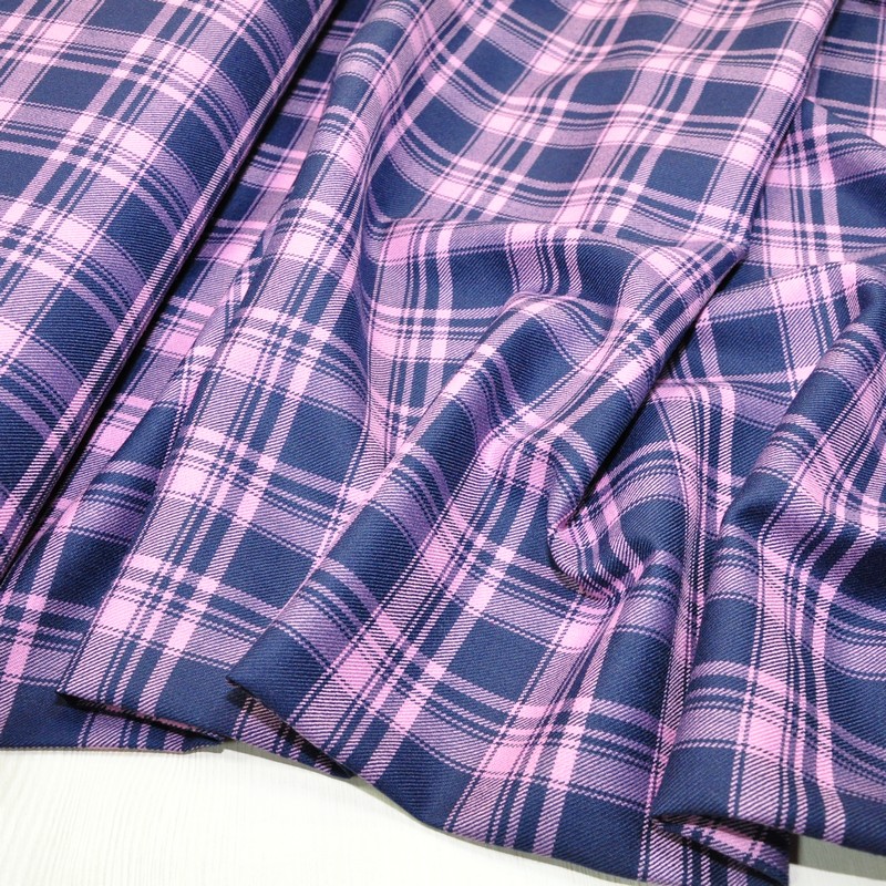 Костюмная ткань Полушерсть клетка (синий+розовый)