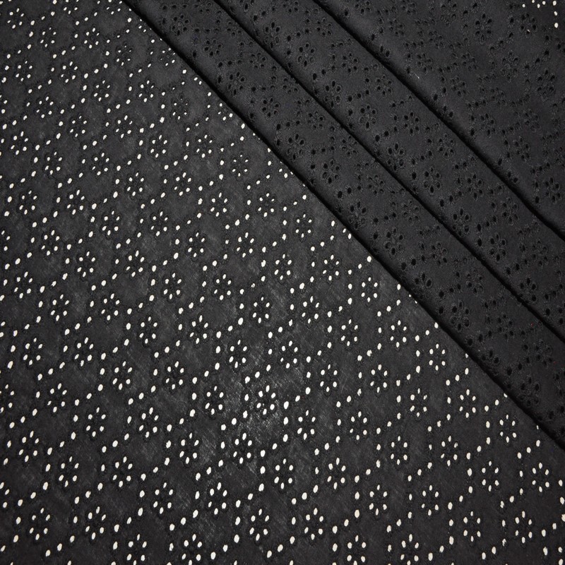 Батист вышитый, прошва цветок (черный)