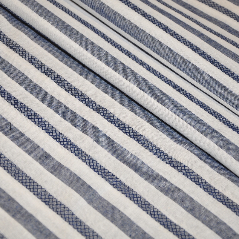 Рубашечны хлопок с фактурой льна (полоска 1см синий+белый)