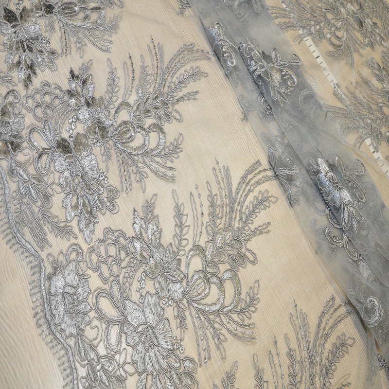 Вышивка на сетке  "Моника" (серебро) скидки на ткани в Минске оптом и в розницу | Трикотаж tais.by
