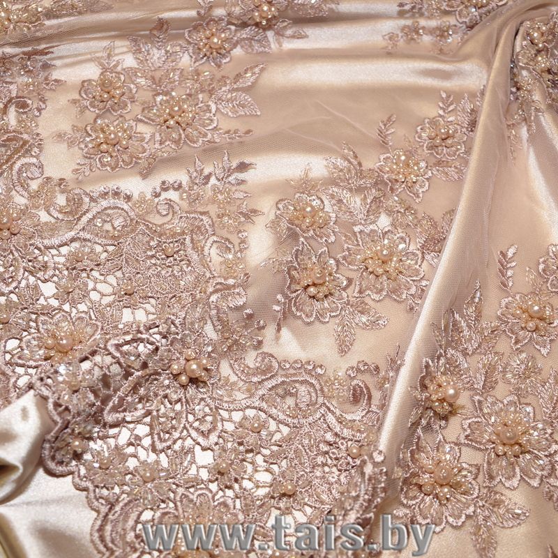 Вышивка на сетке с биссером (бежевый) скидки на ткани в Минске оптом и в розницу | Трикотаж tais.by