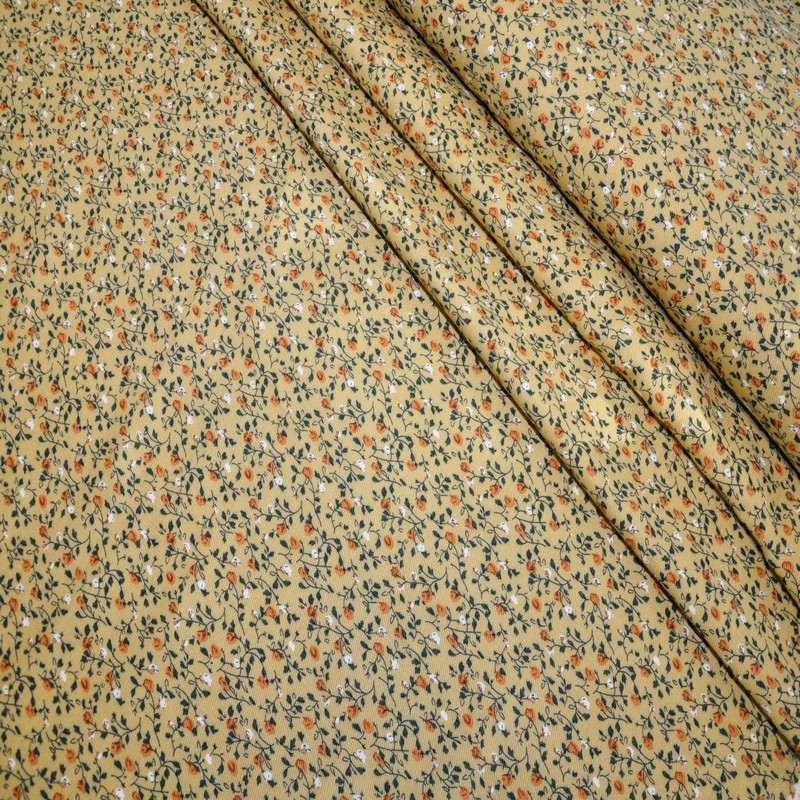 Штапель "Твил" Мелкий цветочек на желтом фоне