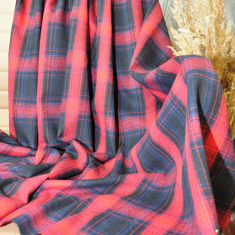 Ткань рубашечная фланель в клетку (красный)