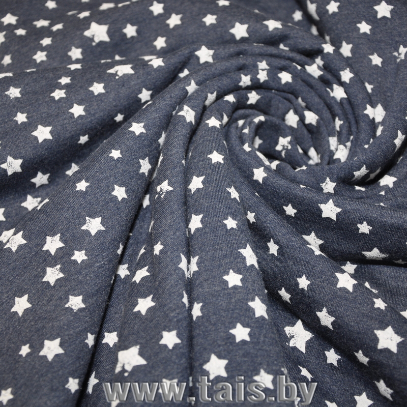 Футер 2-х нитка с начесом принт (звёзды на синем фоне)