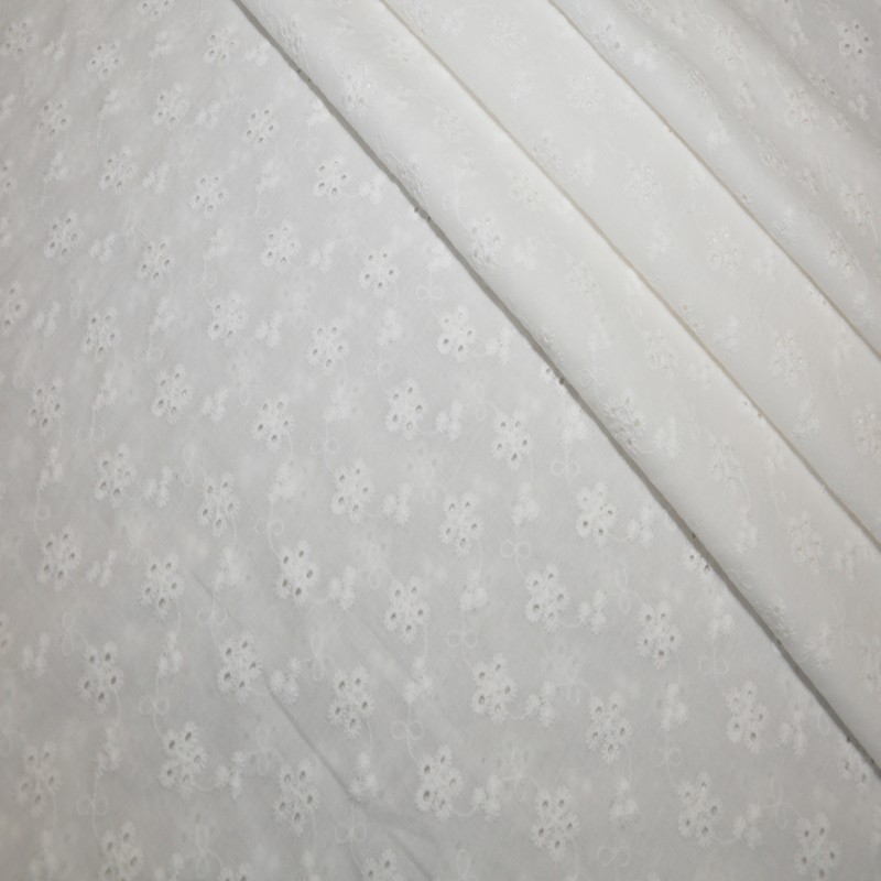 Батист вышитый, прошва цветочки (белый)