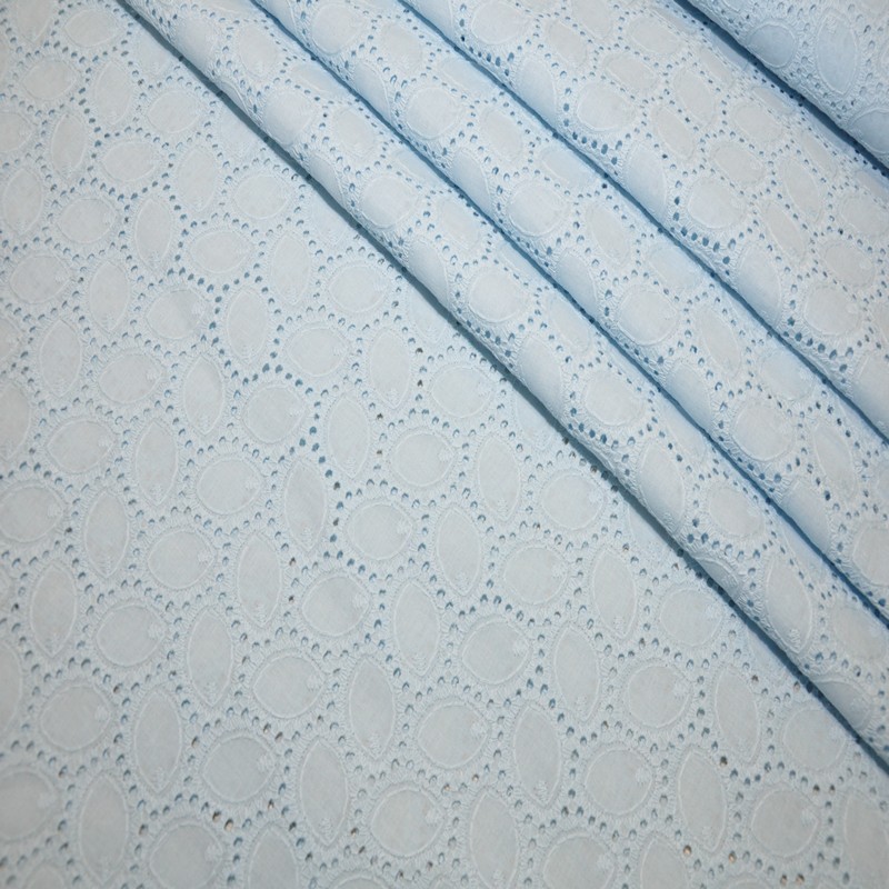 Батист вышитый, прошва листочки (голубой)