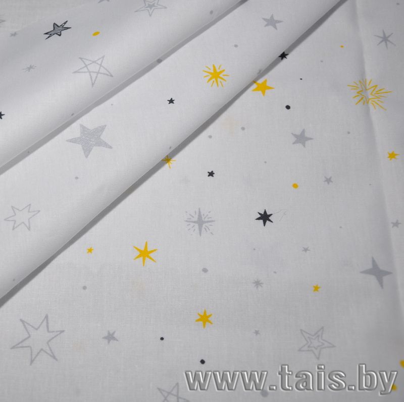 Ткань х/б плательная (звезды желтые)