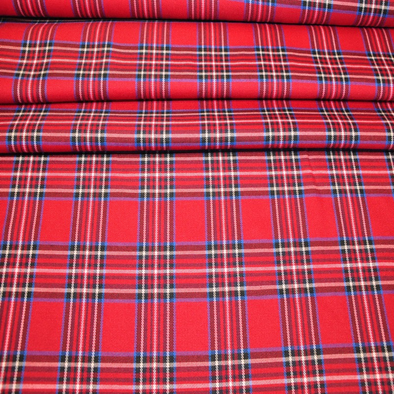 Костюмная ткань Полушерсть клетка (красный с черным)