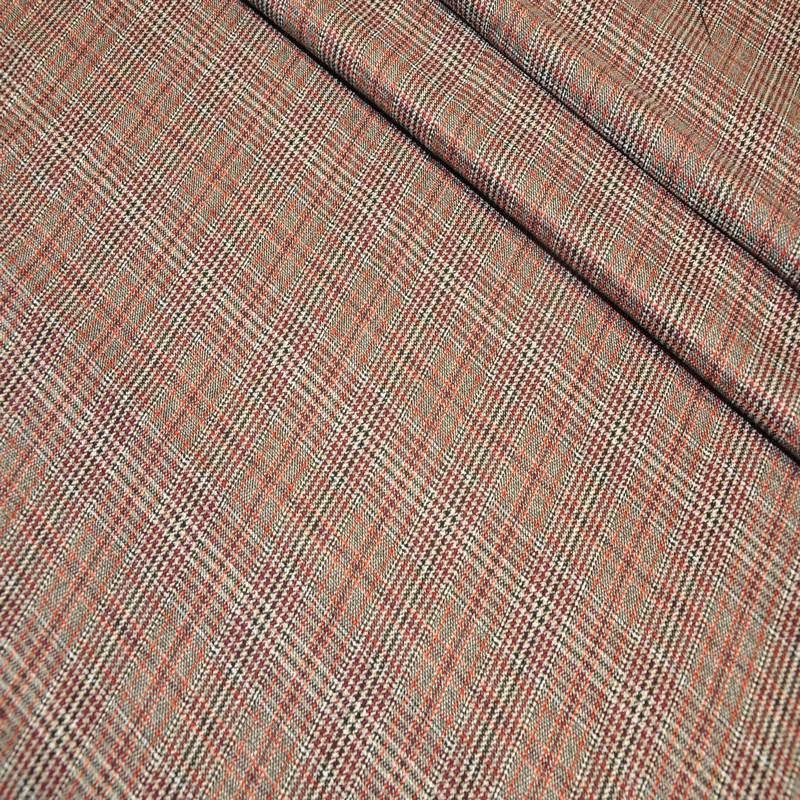 Костюмная ткань "Клетка  " (оранжевый с белым)