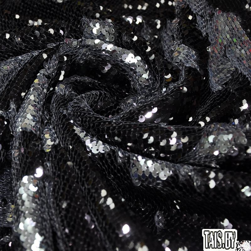 Пайеточная ткань двухцветная чешуя (черный с серебром)