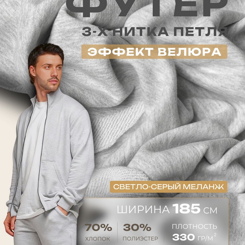 Футер 3-х нитка с эффектом велюра (серый-меланж)