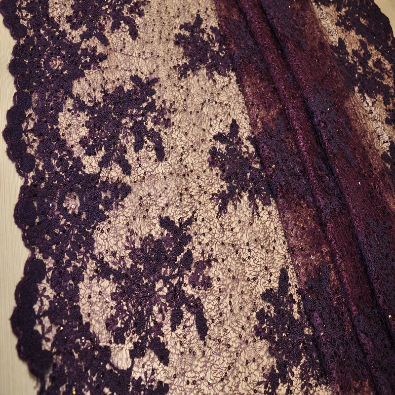 Вышивка на сетке с пайетками "Скарлет" (баклажан)