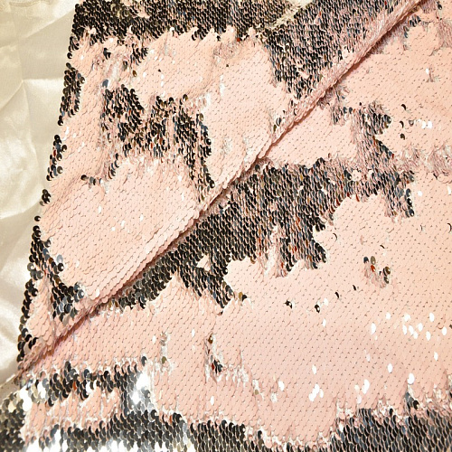 Пайеточная ткань двухцветная чешуя (св. розовый+серебро)
