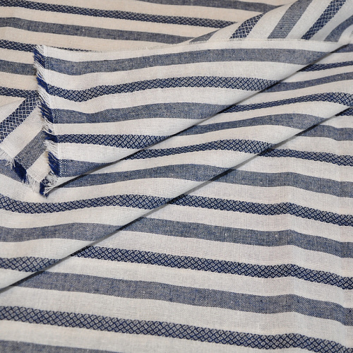 Рубашечны хлопок с фактурой льна (полоска 1см синий+белый)