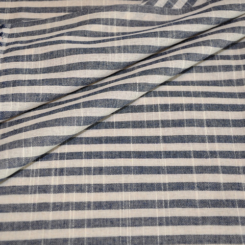 Рубашечны хлопок с фактурой льна (полоска 0,5см синий+белый)