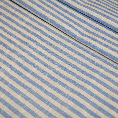 Рубашечны хлопок с фактурой льна (полоска 0,5см голубой+белый)