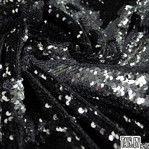 Пайеточная ткань двухцветная чешуя (черный с серебром)