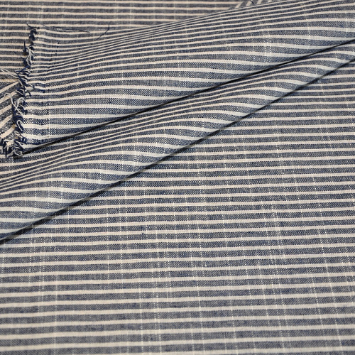 Рубашечны хлопок с фактурой льна (полоска 0,2см синий+белый)