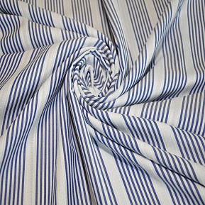 Рубашечный хлопок с кружевом полоска (синий)