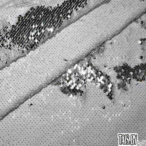 Пайеточная ткань двухцветная чешуя (белый с серебром)