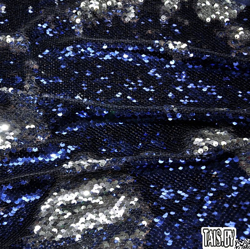 Пайеточная ткань двухцветная чешуя (синий с серебром)