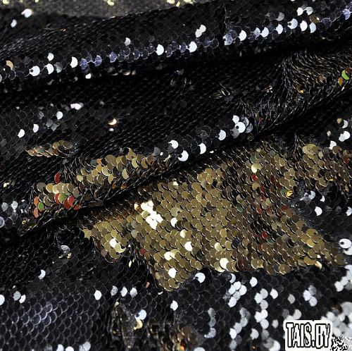Пайеточная ткань двухцветная чешуя (черный с золотом)