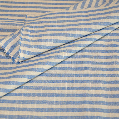 Рубашечны хлопок с фактурой льна (полоска 0,5см голубой+белый)