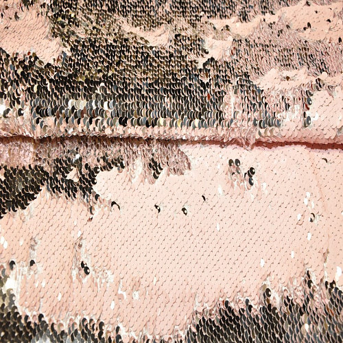 Пайеточная ткань двухцветная чешуя (св. розовый+серебро)